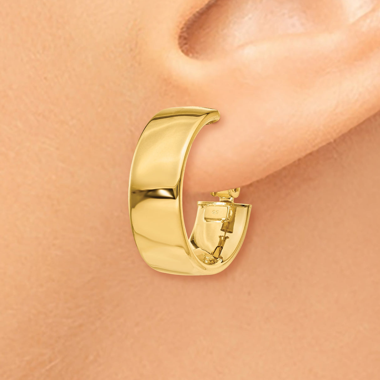 14k Yellow Gold Hoop Earrings, Classic Round Design with Hinged Latch Closure