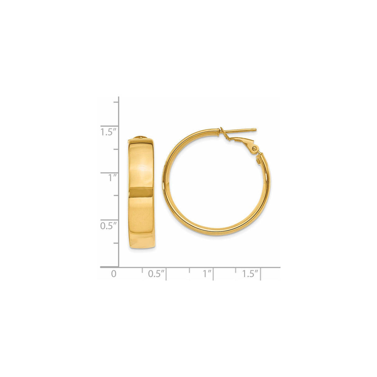 14k Yellow Gold Hoop Earrings, Smooth Polished Round Design with Snap Closure for Women