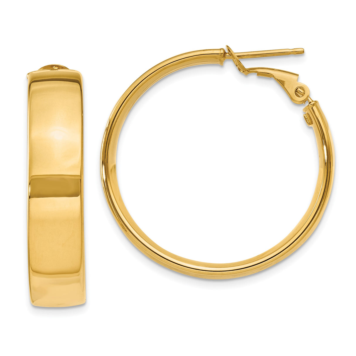 14k Yellow Gold Hoop Earrings, Smooth Polished Round Design with Snap Closure for Women