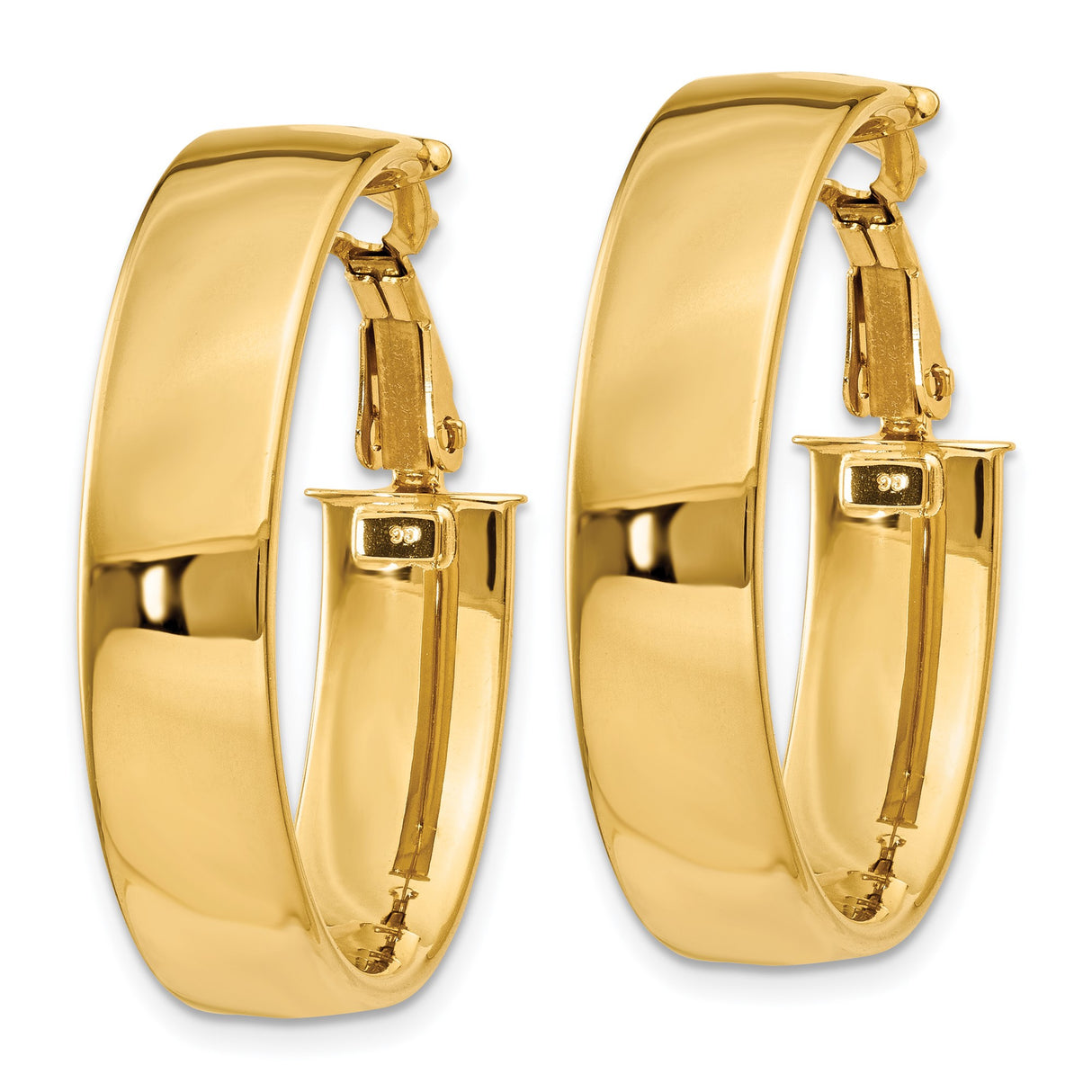 14k Yellow Gold Oval Hoop Earrings with Polished Finish, Lightweight Classic Design for Women