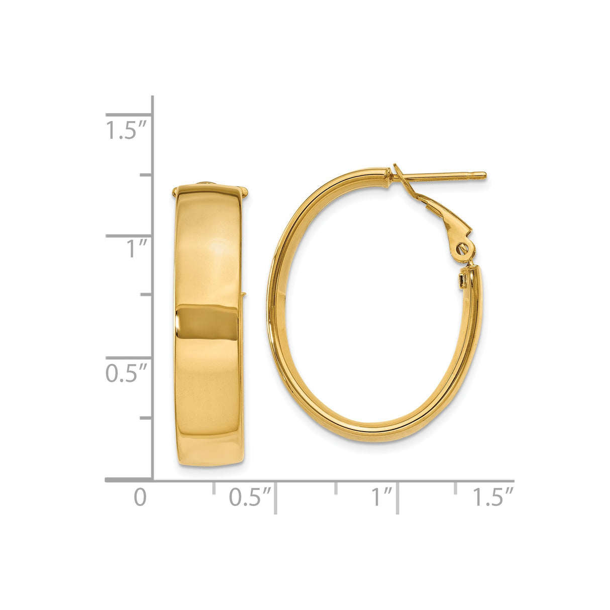 14k Yellow Gold Oval Hoop Earrings with Polished Finish, Lightweight Classic Design for Women