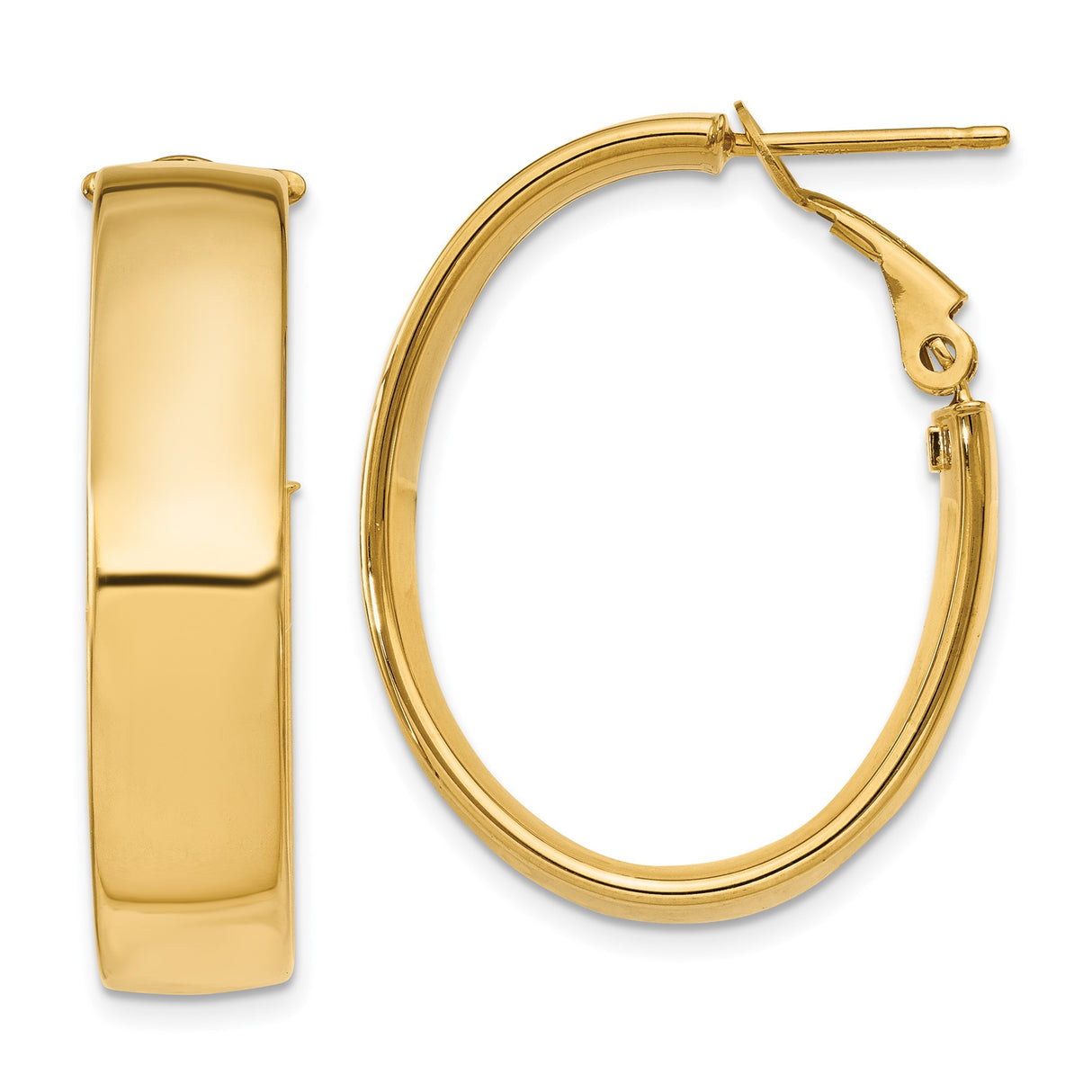 14k Yellow Gold Oval Hoop Earrings with Polished Finish, Lightweight Classic Design for Women