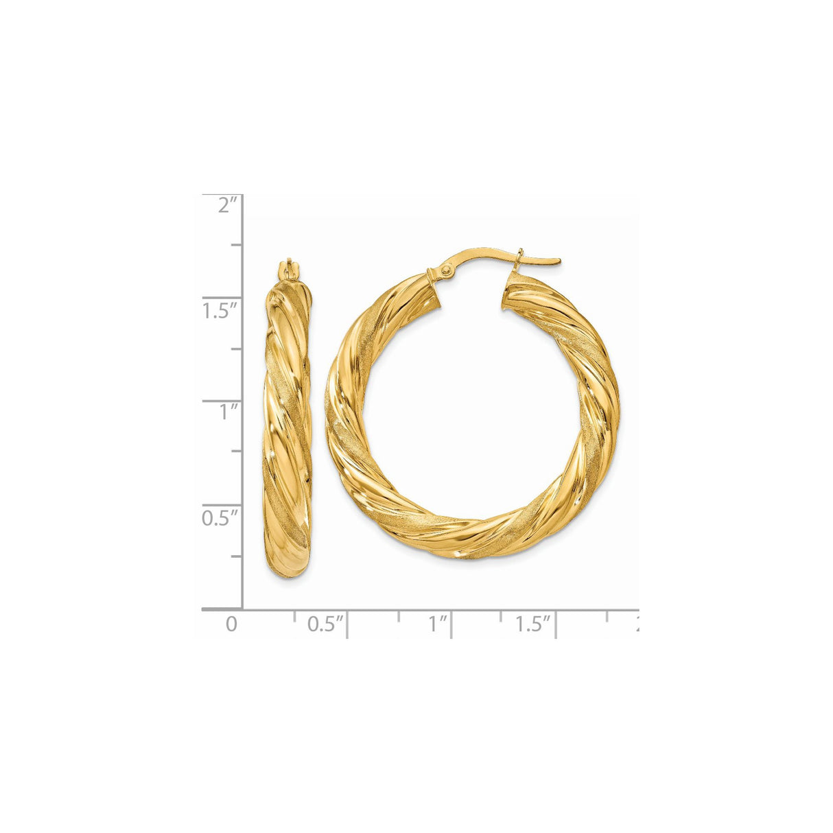 14k Yellow Gold Twisted Hoop Earrings, Medium Braided Polished and Textured Oval Design