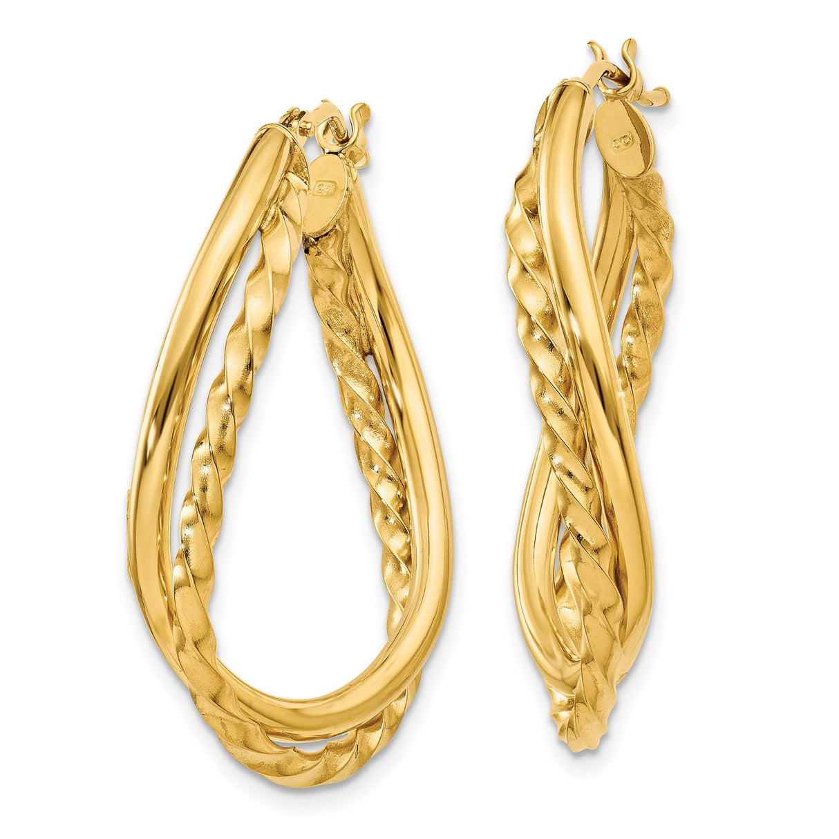 14k Yellow Gold Twisted Hoop Earrings, Braided Oval Lightweight Design for Women