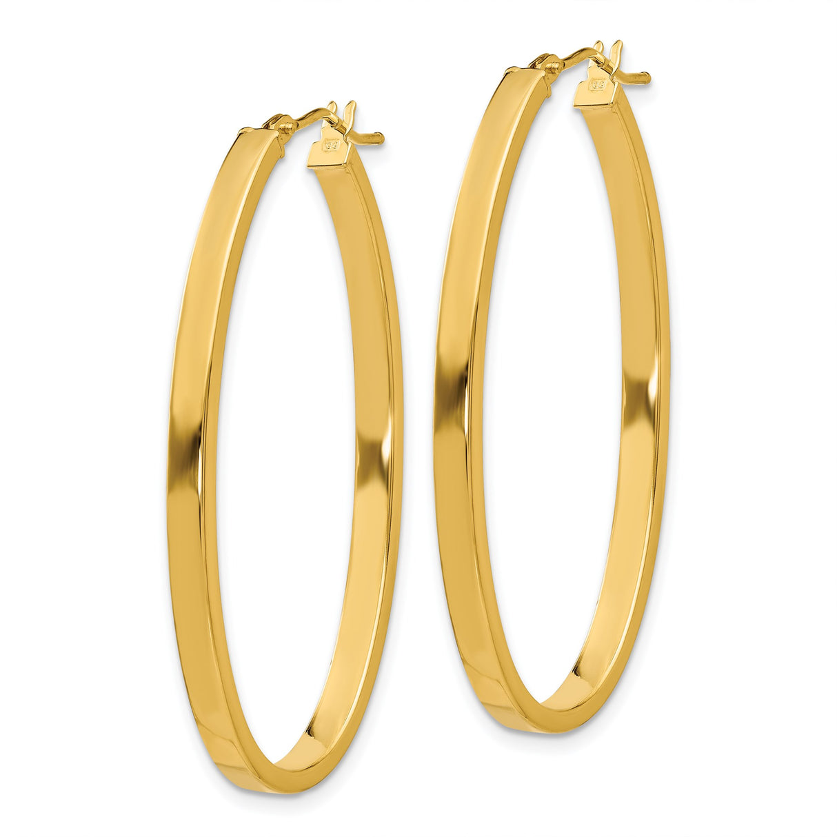 14k Yellow Gold Oval Hoop Earrings with High Polish Finish and Latch Back Closure