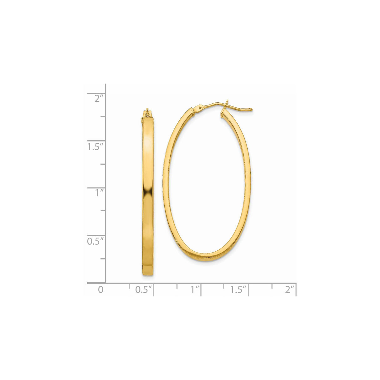 14k Yellow Gold Oval Hoop Earrings with High Polish Finish and Latch Back Closure