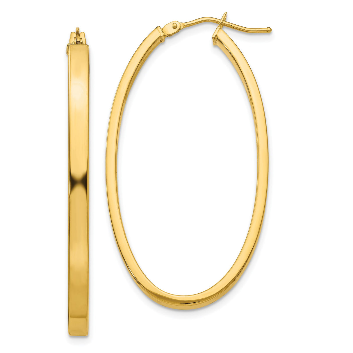 14k Yellow Gold Oval Hoop Earrings with High Polish Finish and Latch Back Closure