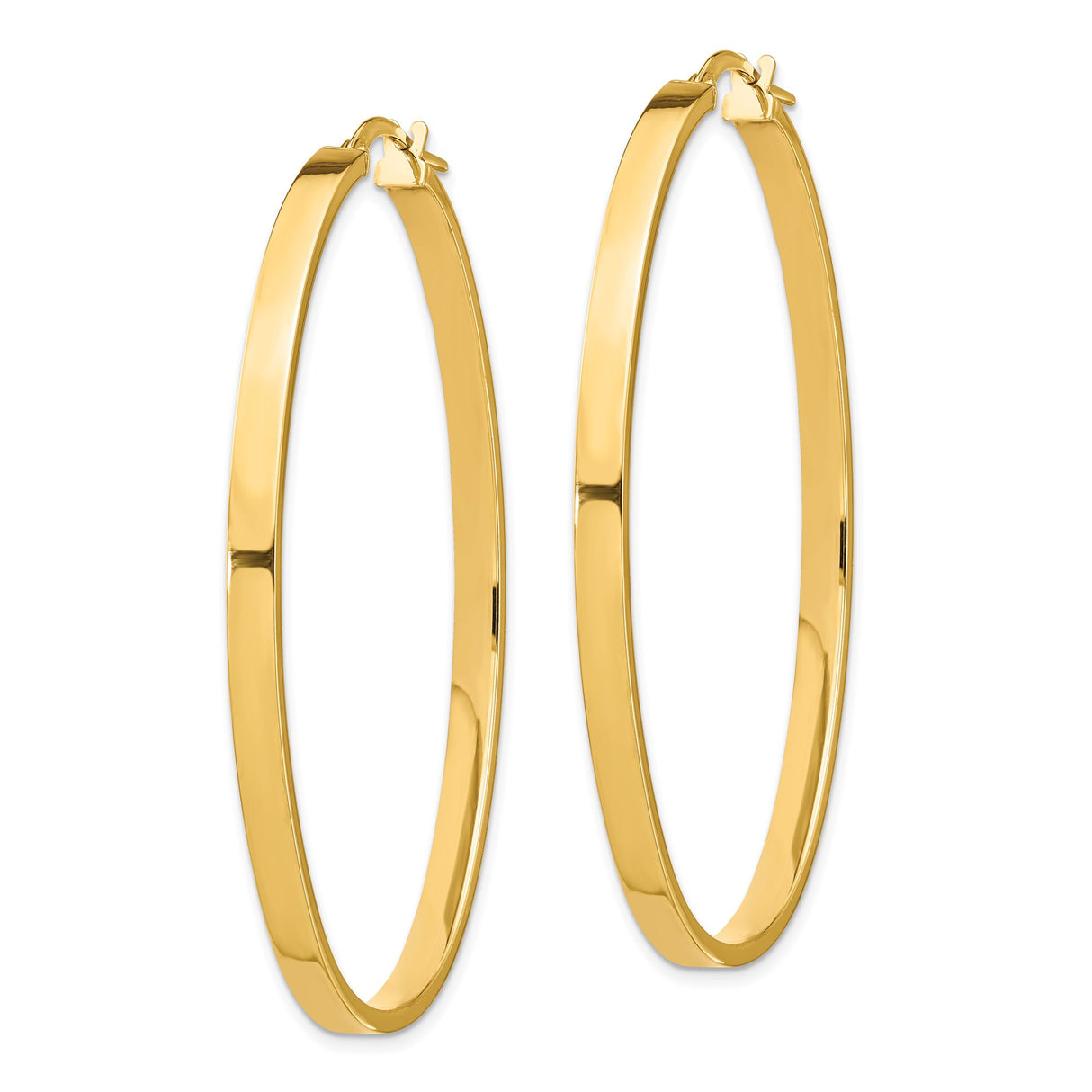 14k Yellow Gold Oval Hoop Earrings with Polished Finish and Hinged Closure for Women
