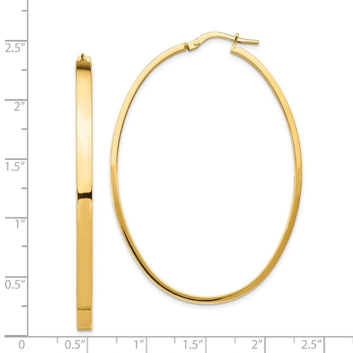 14k Yellow Gold Oval Hoop Earrings with Polished Finish and Hinged Closure for Women