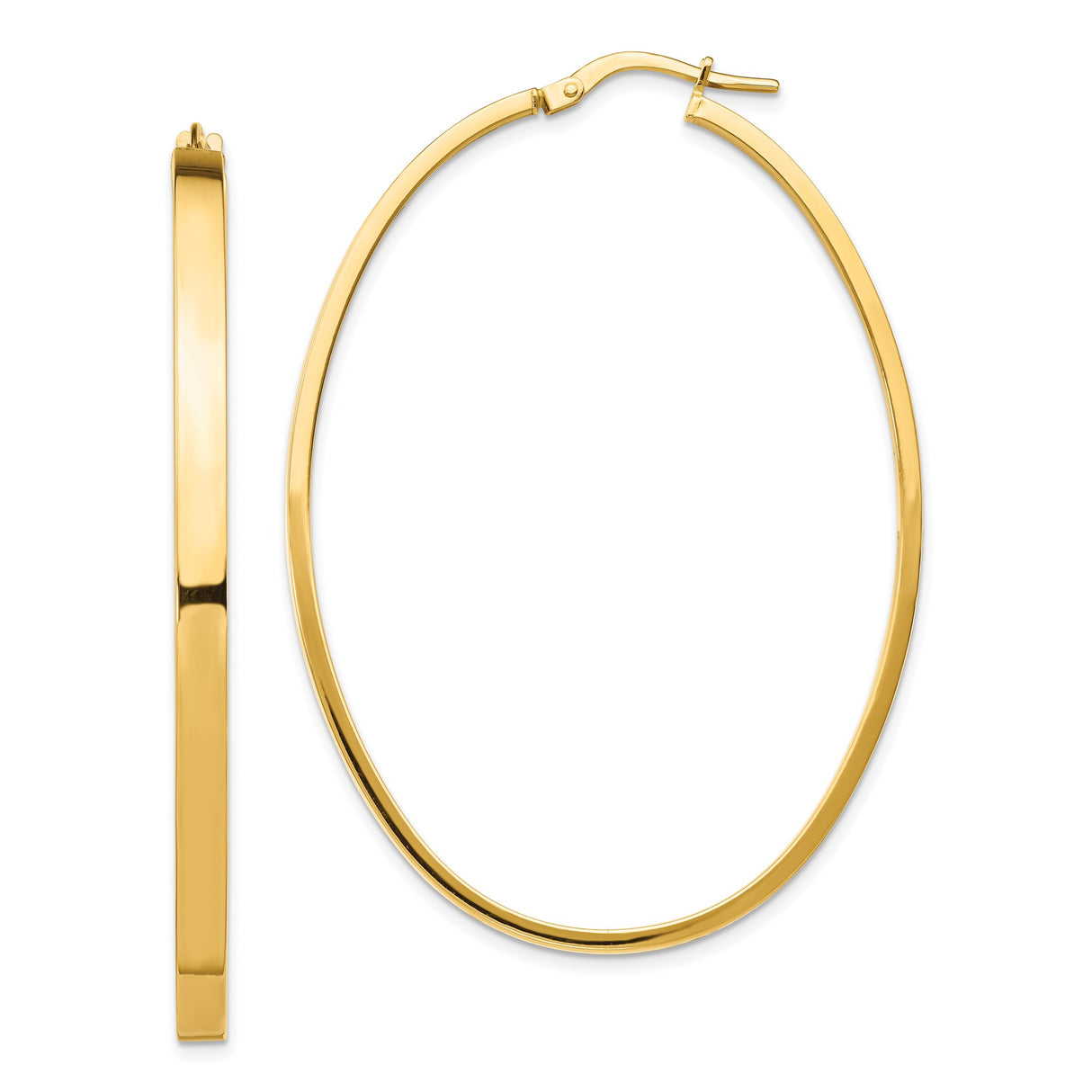 14k Yellow Gold Oval Hoop Earrings with Polished Finish and Hinged Closure for Women