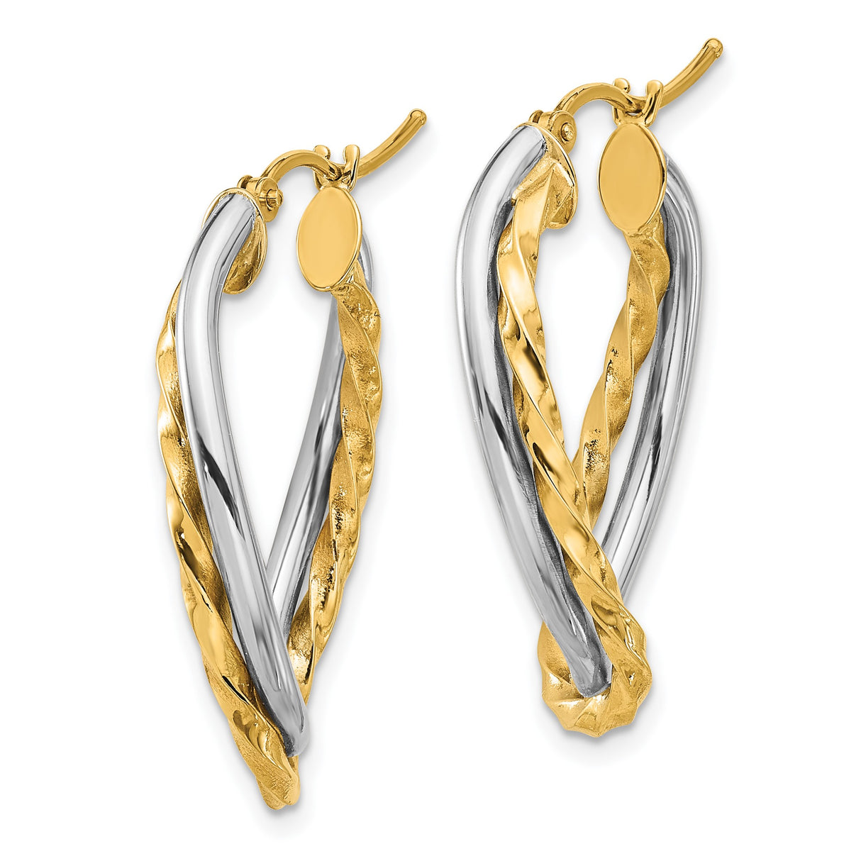 14k Two-Tone Gold Hoop Earrings with Twisted Intertwined Yellow and White Strands