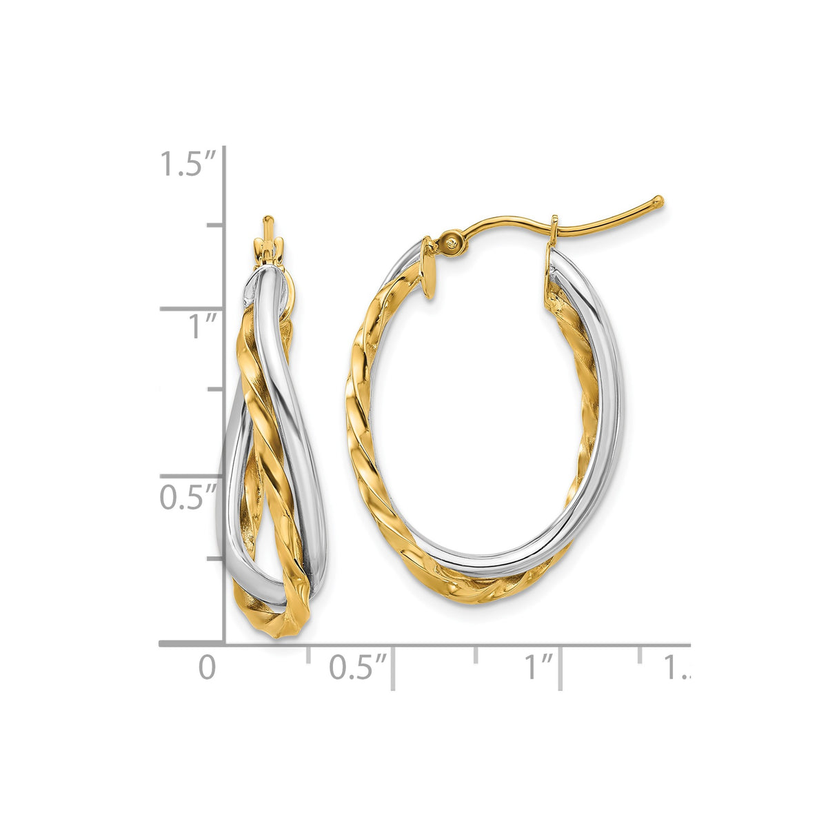 14k Two-Tone Gold Hoop Earrings with Twisted Intertwined Yellow and White Strands