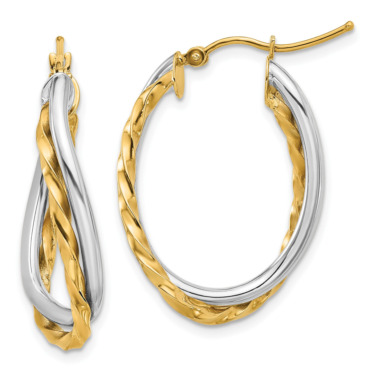 14k Two-Tone Gold Hoop Earrings with Twisted Intertwined Yellow and White Strands