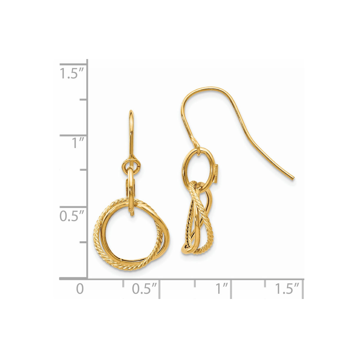 14k Yellow Gold Dangle Earrings with Intertwined Teardrop and Loop Design