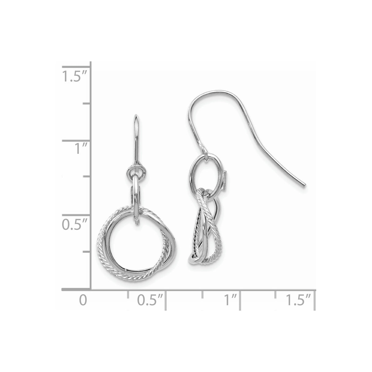 14k White Gold Dangle Earrings with Intertwined Teardrop and Circle Design