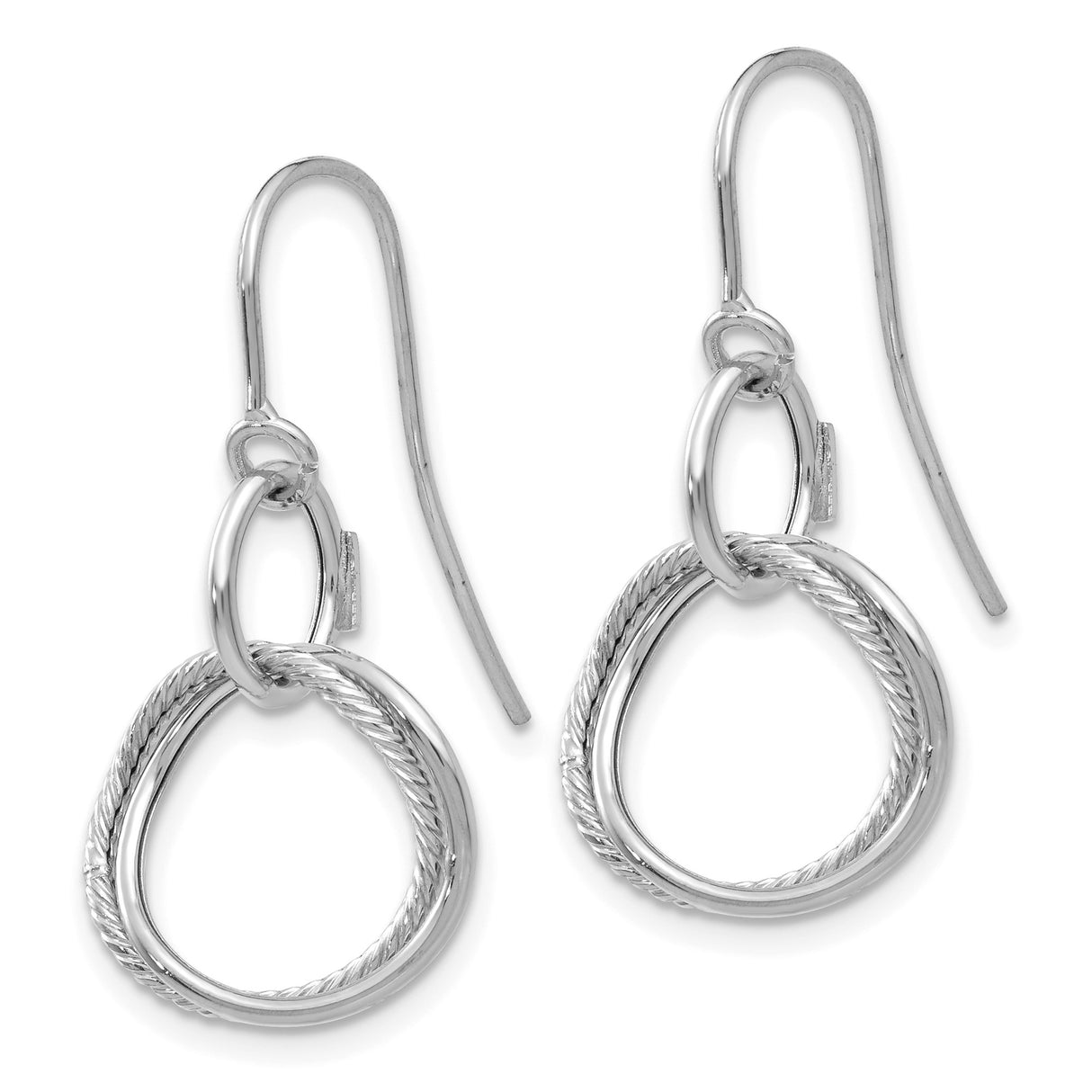 14k White Gold Dangle Earrings with Intertwined Teardrop and Circle Design