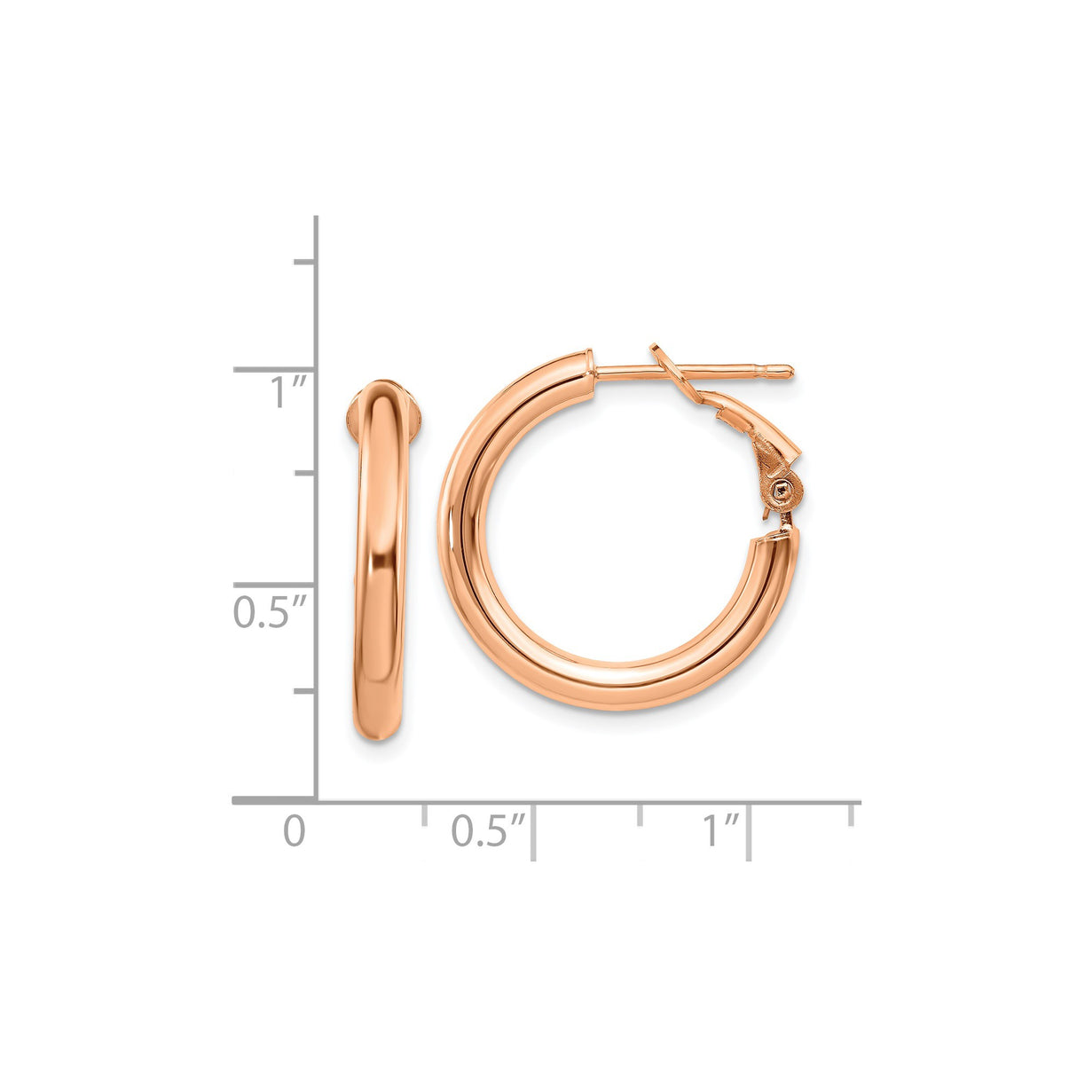 14k Rose Gold Hoop Earrings, Polished Finish, Classic Round Shape, Hinged Clasp, Lightweight Design