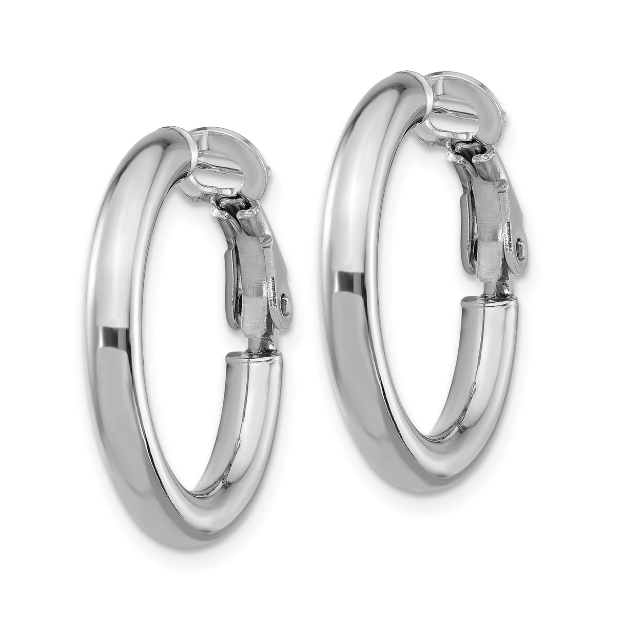 14k White Gold Hoop Earrings, Polished Finish Minimalist Design with Omega Backs