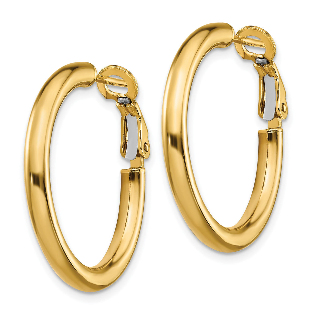 14k Yellow Gold Hoop Earrings, Polished Round Hoops, Lightweight Minimalist Style for Women