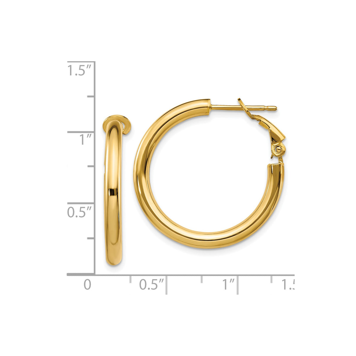 14k Yellow Gold Hoop Earrings, Polished Round Hoops, Lightweight Minimalist Style for Women