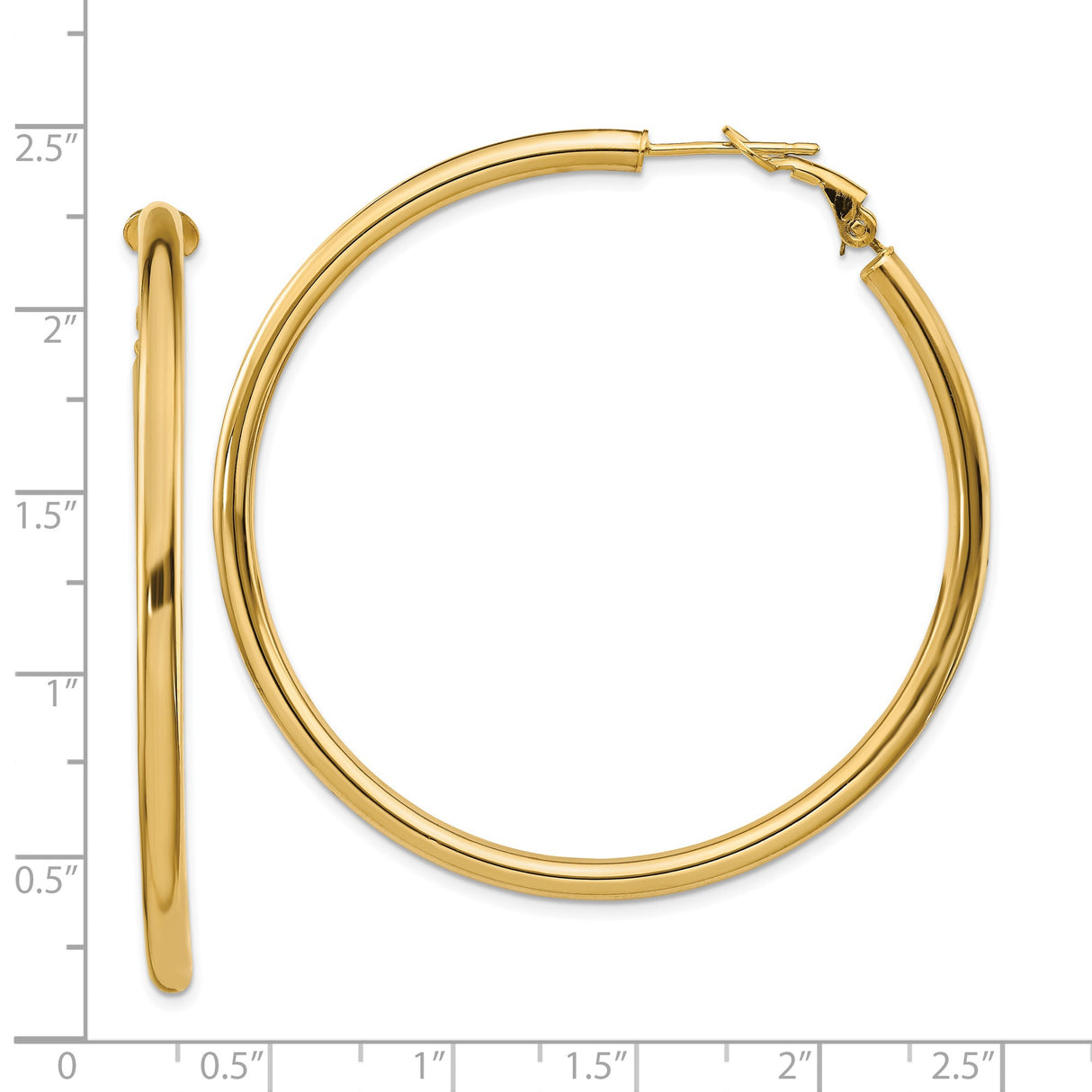 14k Yellow Gold Hoop Earrings, Large Smooth Polished Round Hoops, Classic Minimalist Design
