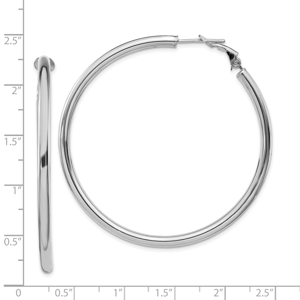 14k White Gold Hoop Earrings, High Polish Finish, Hinged Back, Classic Minimalist Style