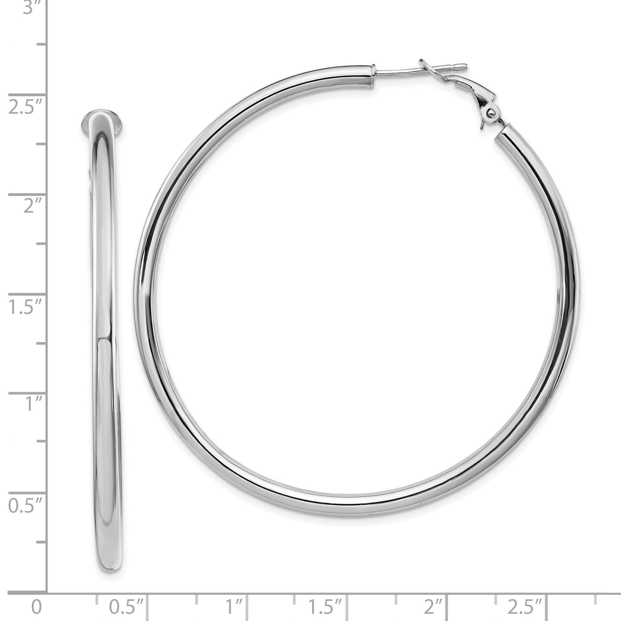 14k White Gold Hoop Earrings, Large Round Polished Hoops with Hinged Closure, Minimalist Design