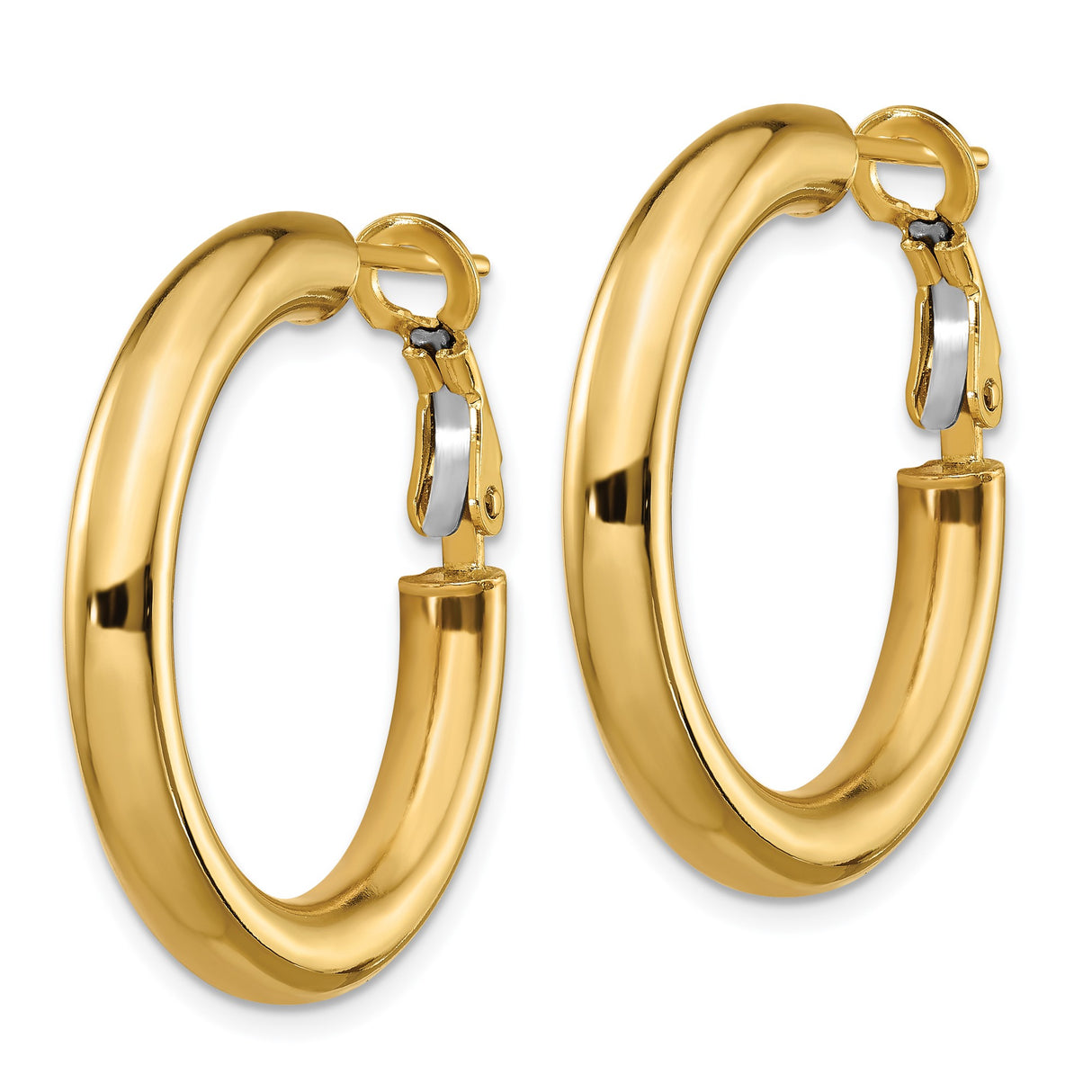 14k Yellow Gold Hoop Earrings, Classic Round Design with Hinged Closure for Women