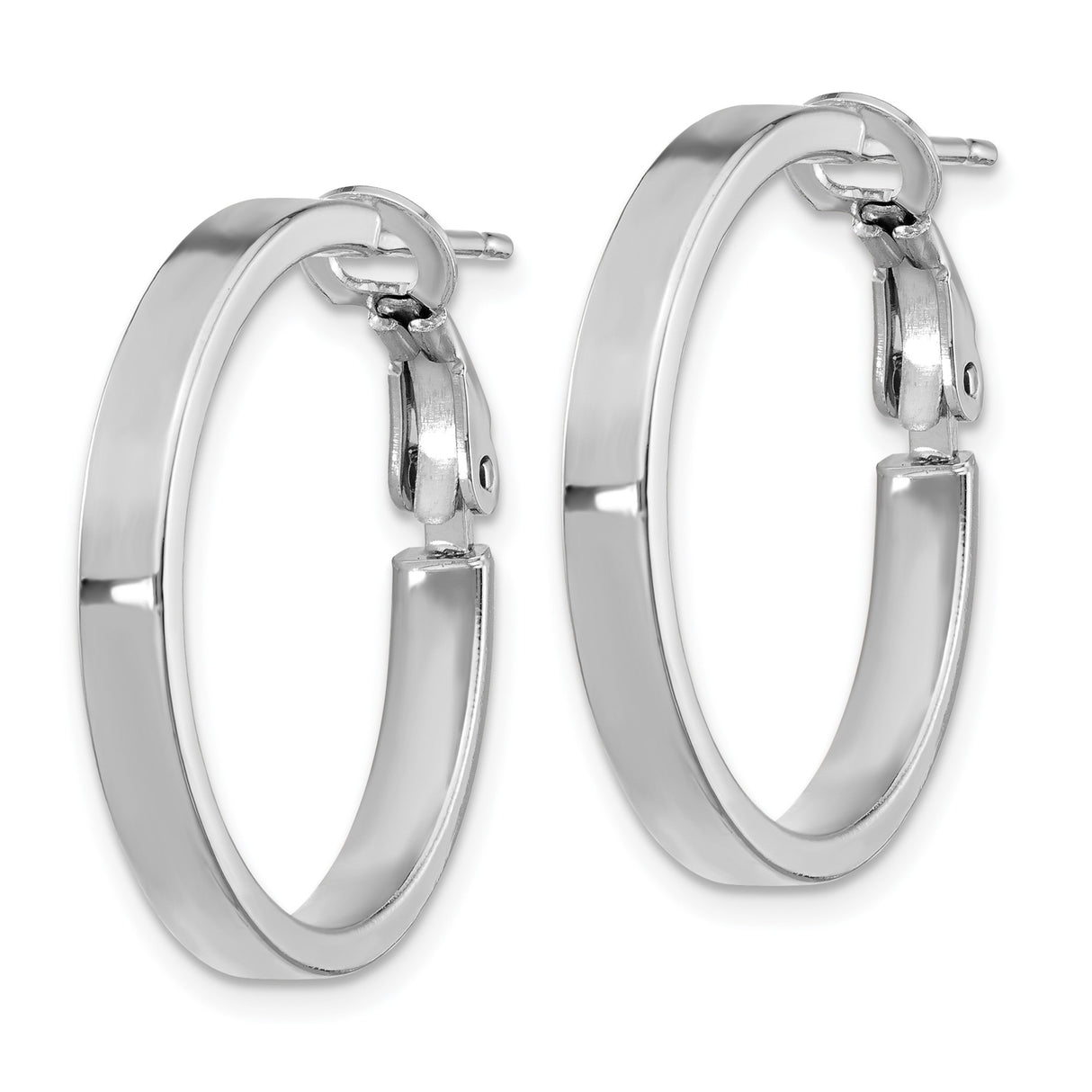 14k White Gold Hoop Earrings, Classic Polished Round Tube Style with Hinged Snap Closure