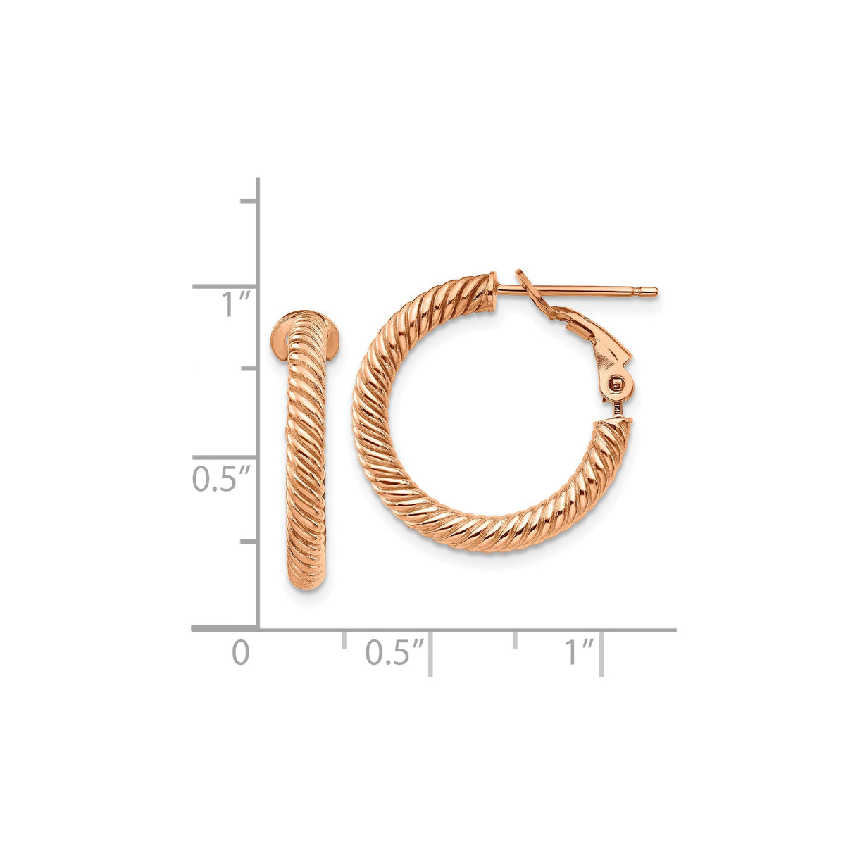 14k Rose Gold Twisted Rope Hoop Earrings with Textured Finish and Hinged Clasp