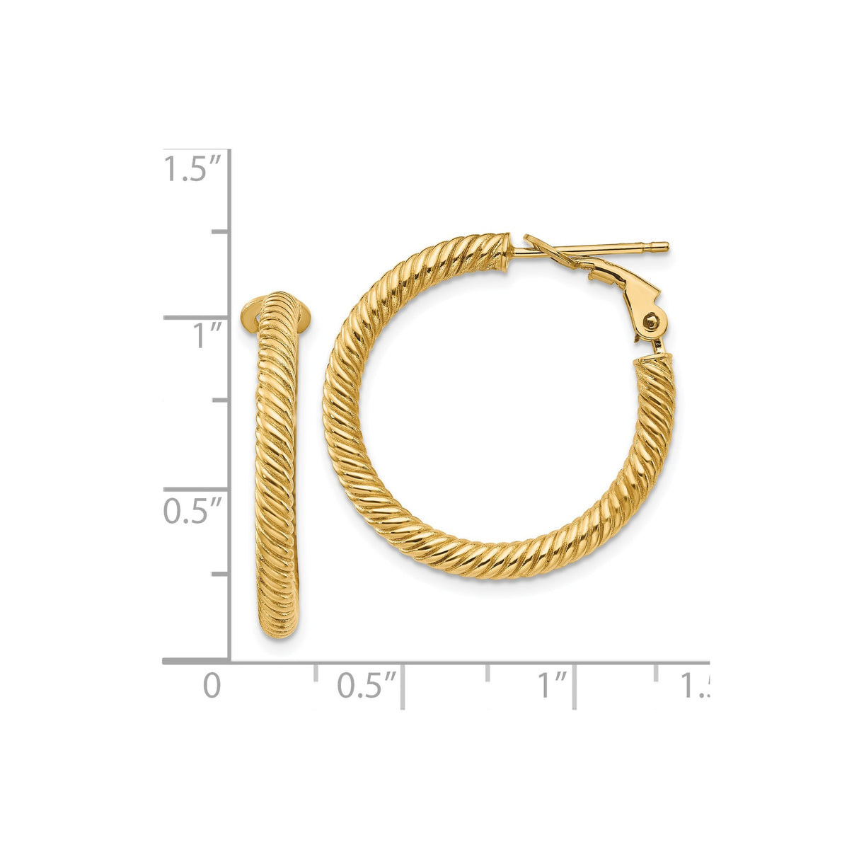 14k Yellow Gold Hoop Earrings, Twisted Rope Design, Bold Round Textured Style for Women
