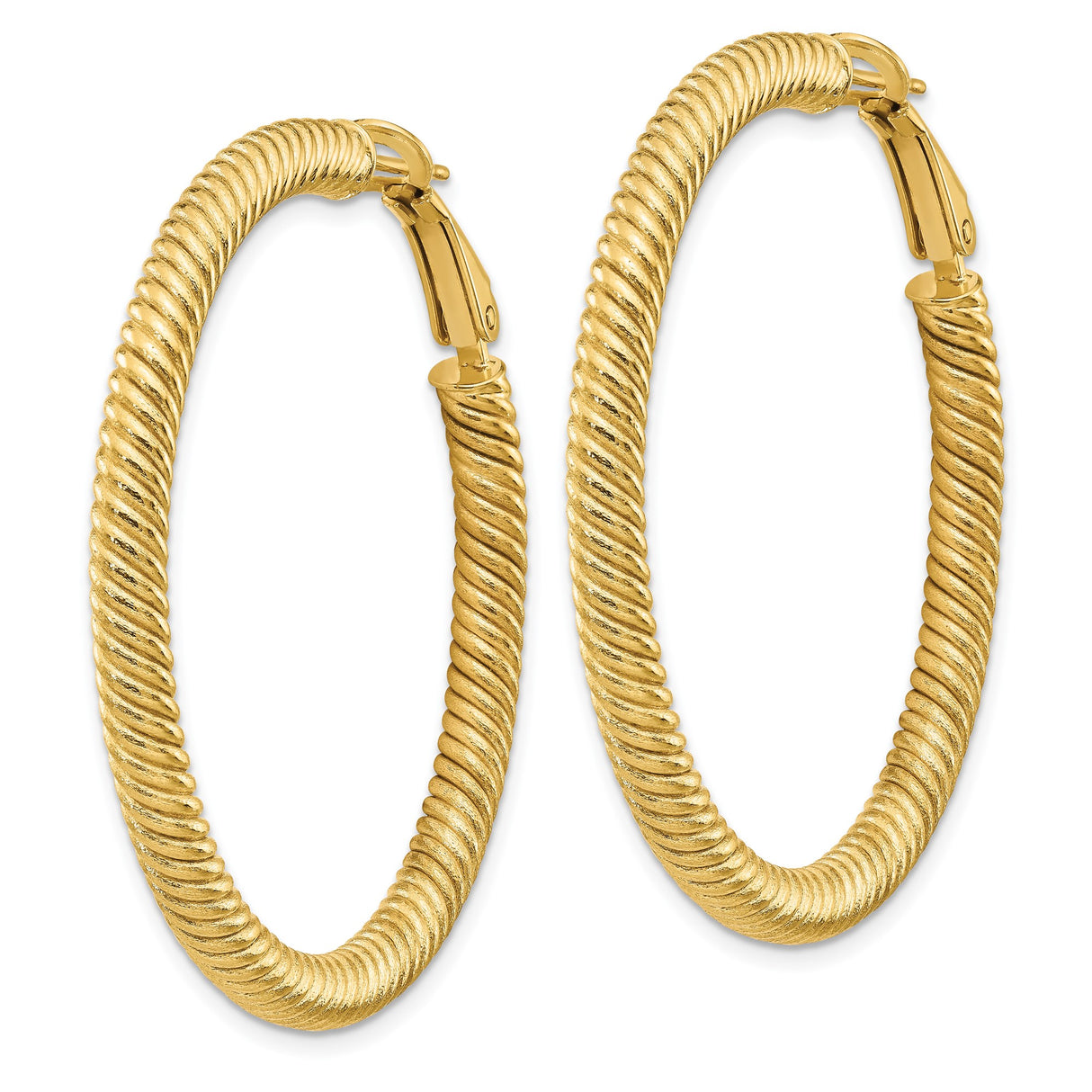 14k Yellow Gold Hoop Earrings, Twisted Rope Design with Omega Back