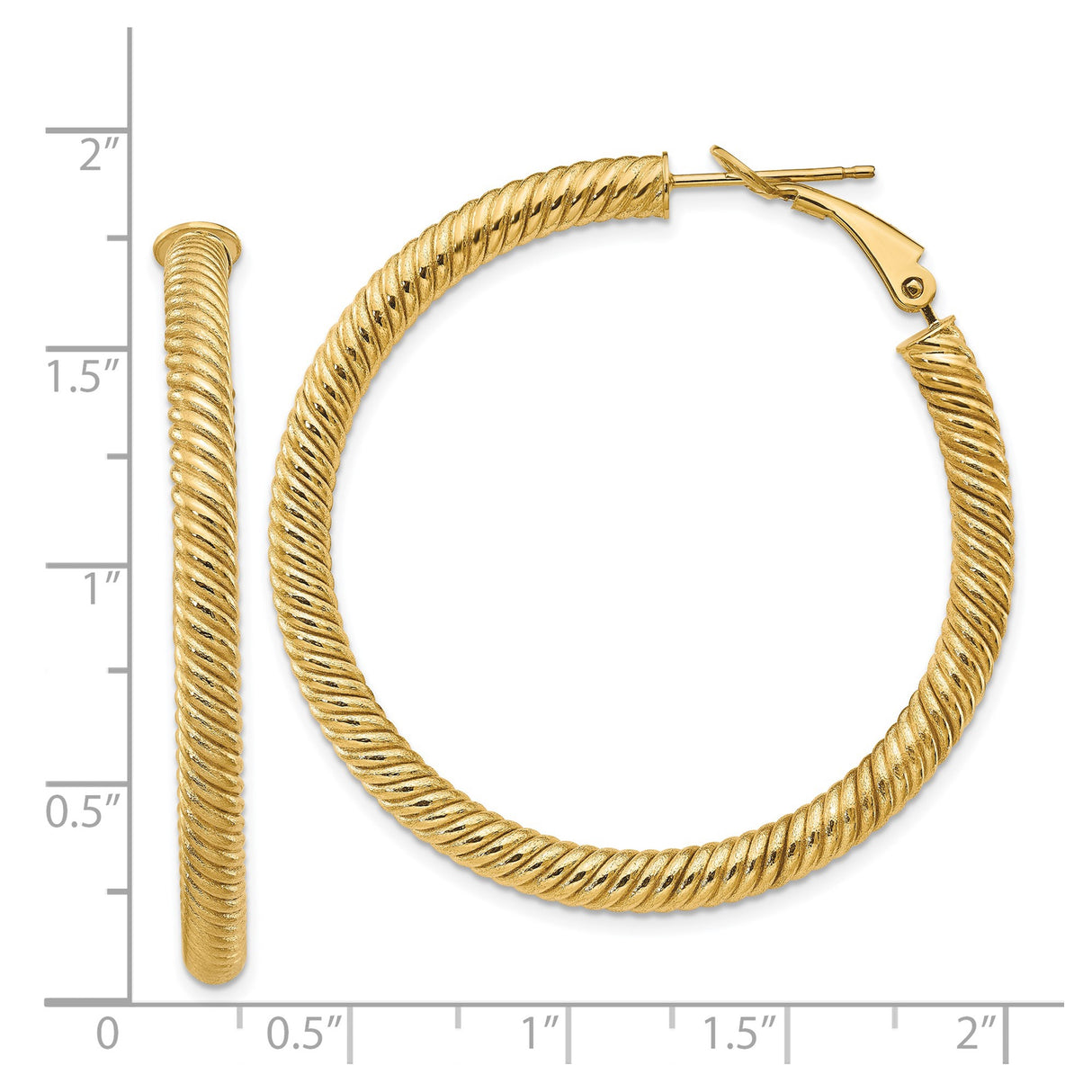 14k Yellow Gold Hoop Earrings, Twisted Rope Design with Omega Back