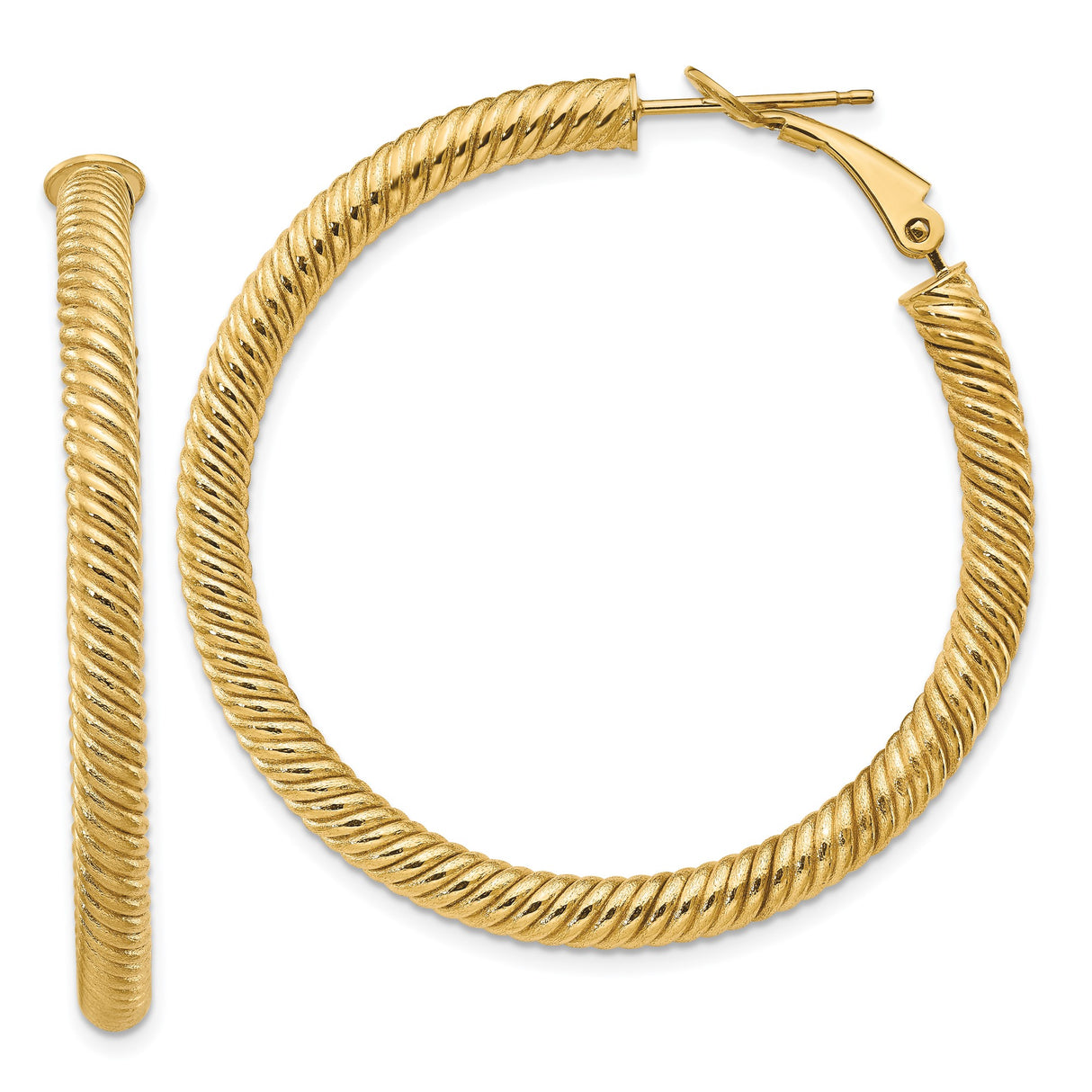 14k Yellow Gold Hoop Earrings, Twisted Rope Design with Omega Back