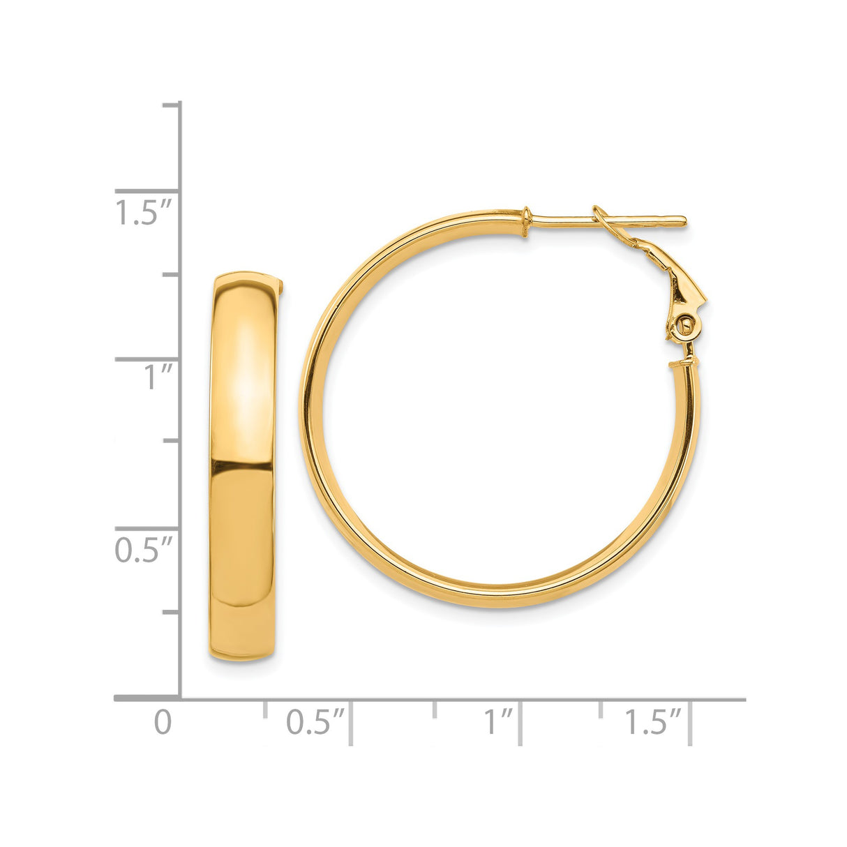 14k Yellow Gold Hoop Earrings, Classic Round High Polish with Latch Back Closure