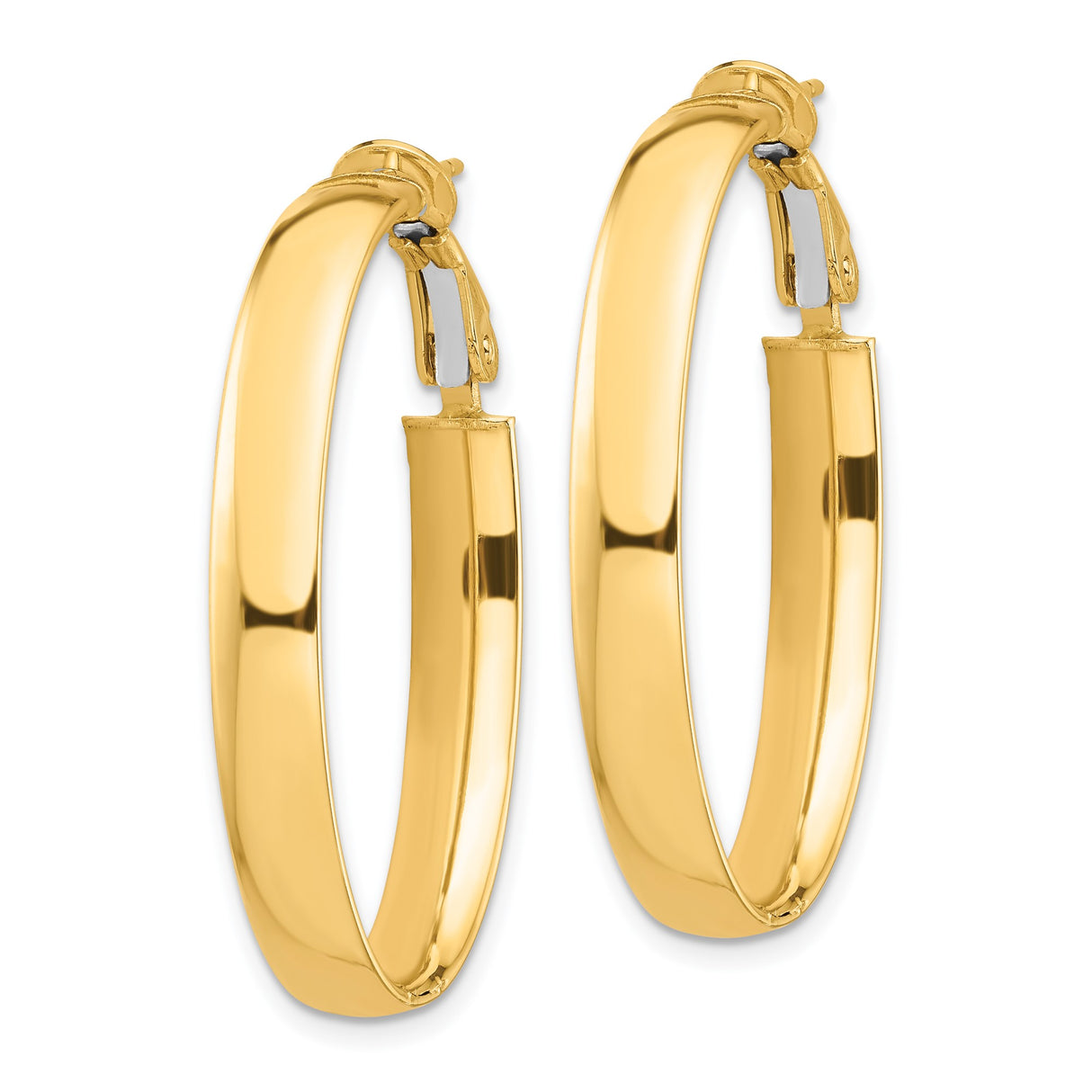 14k Yellow Gold Oval Hoop Earrings with Omega Back, Smooth Polished Finish, Lightweight Classic Style
