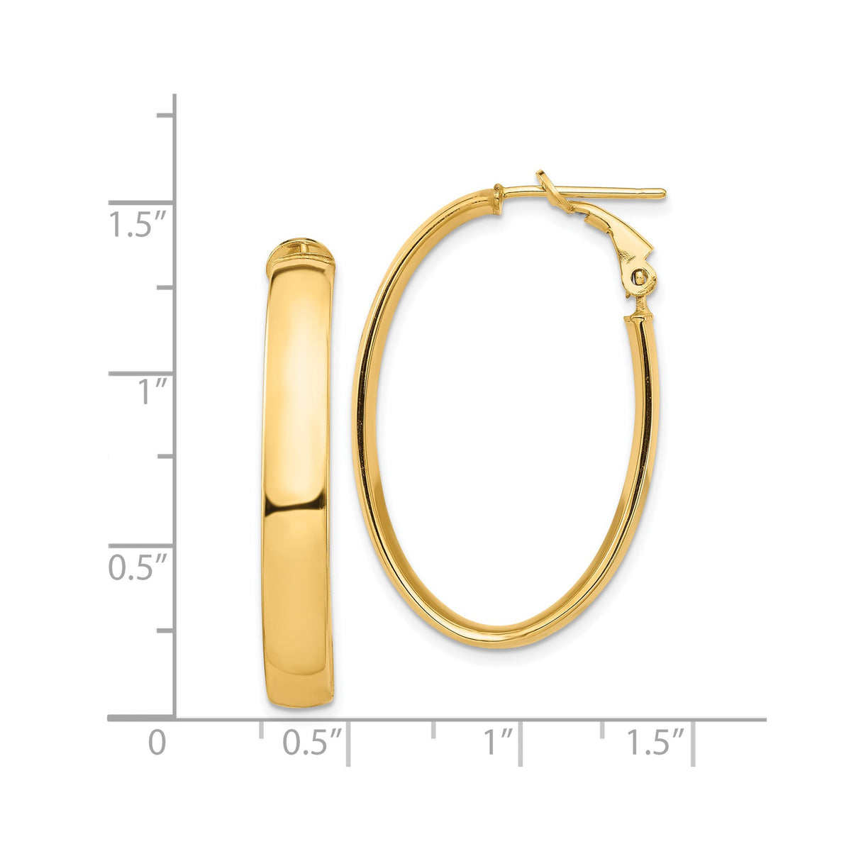 14k Yellow Gold Oval Hoop Earrings with Omega Back, Smooth Polished Finish, Lightweight Classic Style