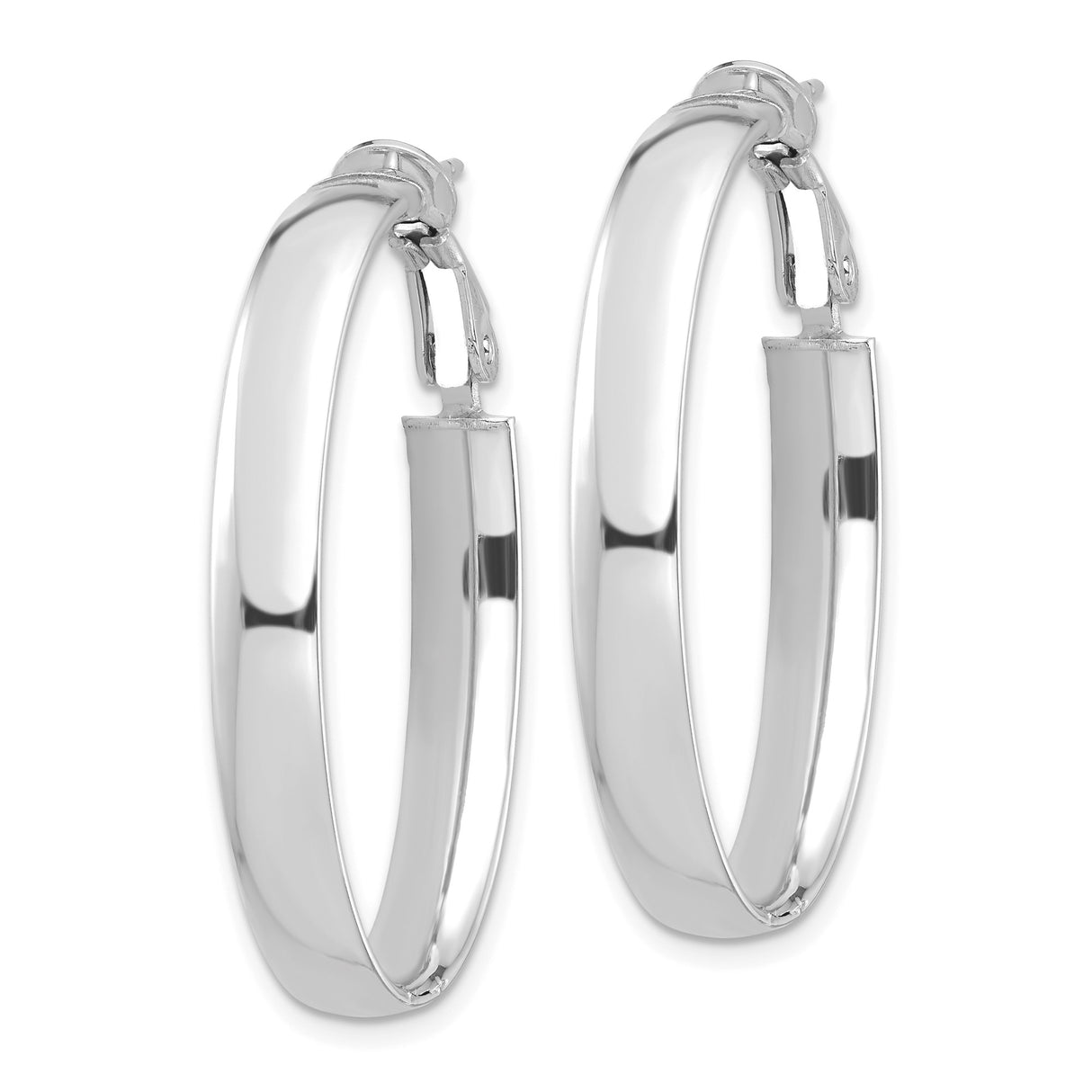 14k White Gold Hoop Earrings, Medium Oval with Polished Finish and Hinged Clasp