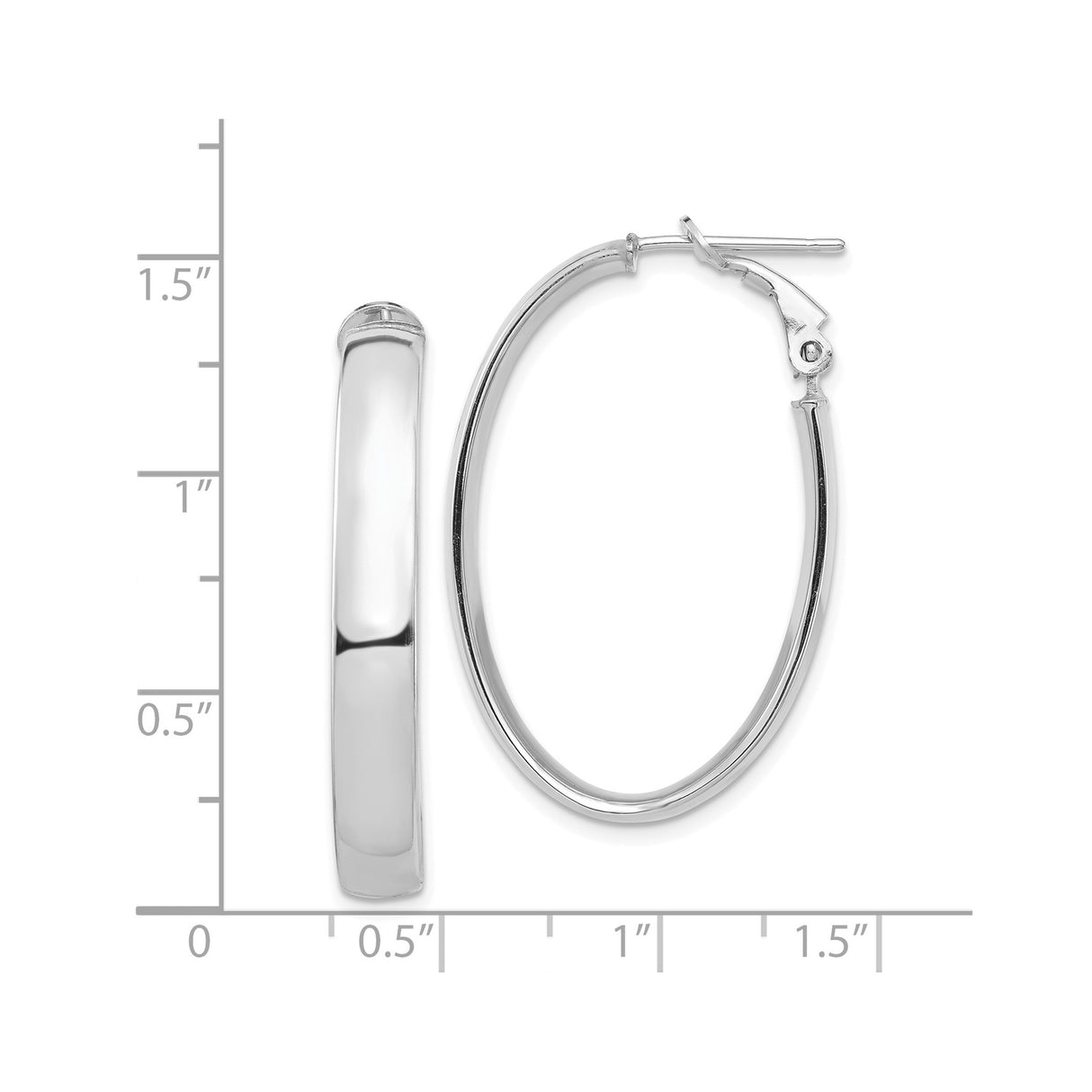 14k White Gold Hoop Earrings, Medium Oval with Polished Finish and Hinged Clasp