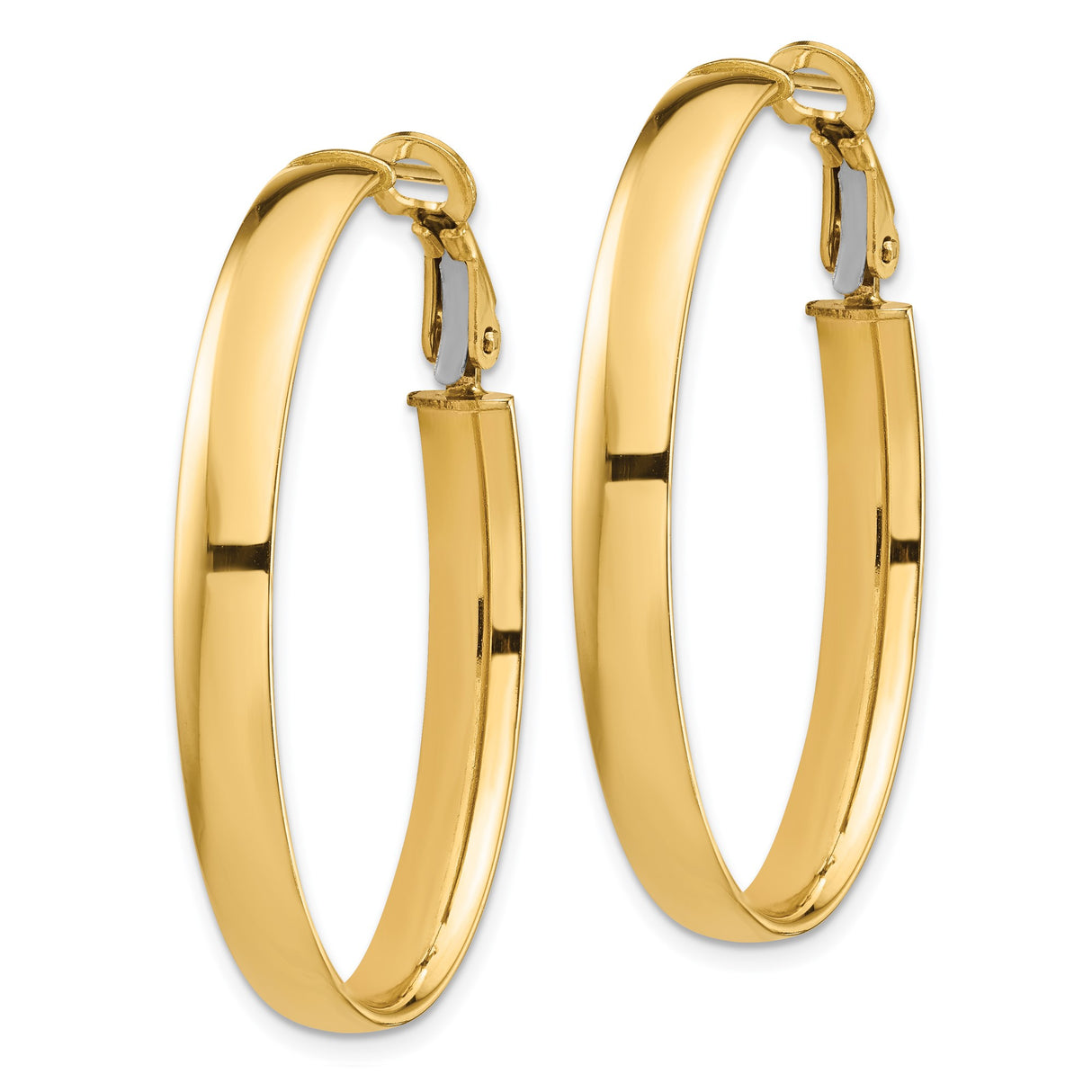 14k Yellow Gold Oval Hoop Earrings, Lightweight Polished Hoops, Minimalist Style for Women