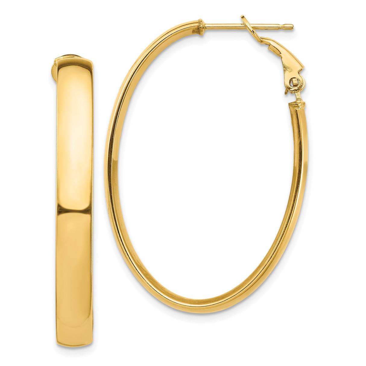 14k Yellow Gold Oval Hoop Earrings, Lightweight Polished Hoops, Minimalist Style for Women