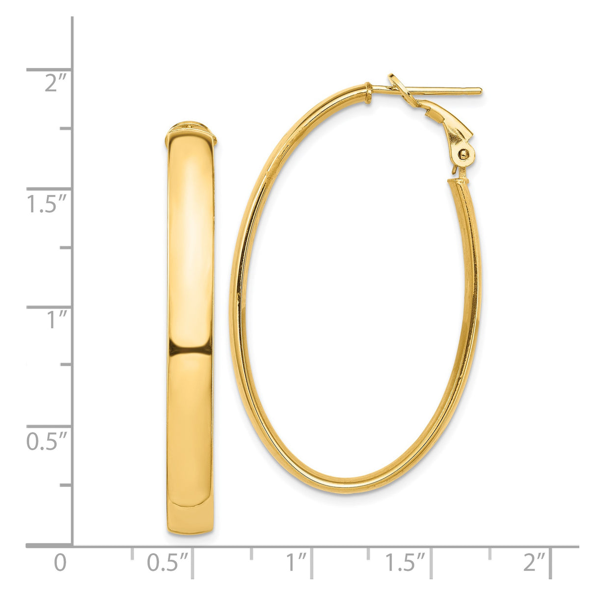 14k Yellow Gold Oval Hoop Earrings, Polished Finish, Lightweight Minimalist Design for Women
