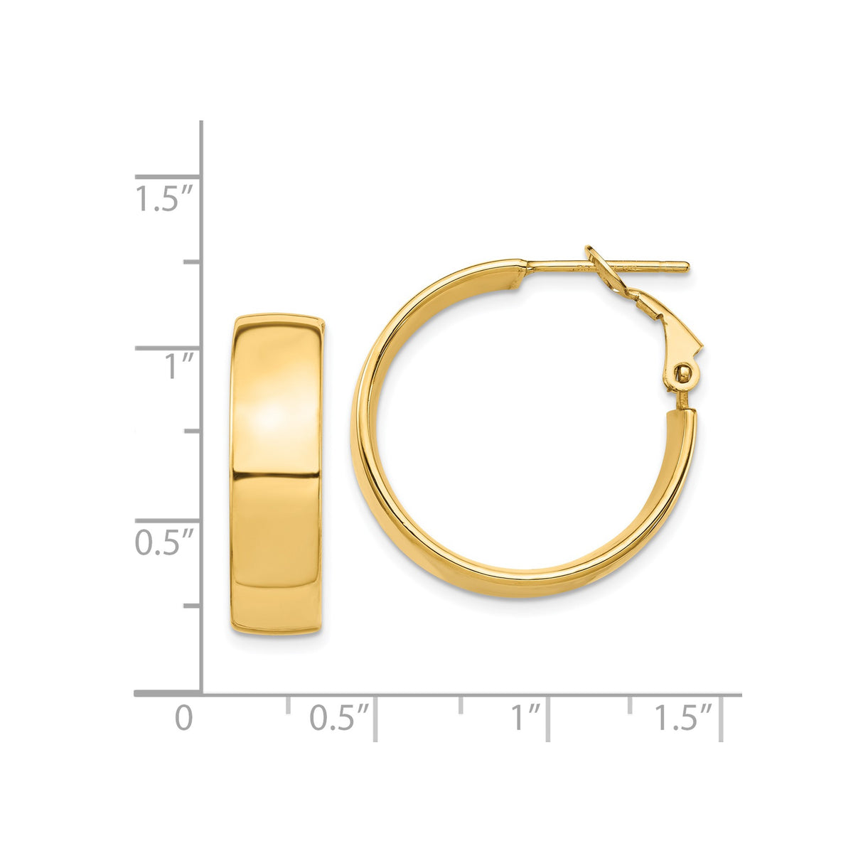 14k Yellow Gold Hoop Earrings, Smooth Finish Medium Size with Hinged Closure for Women