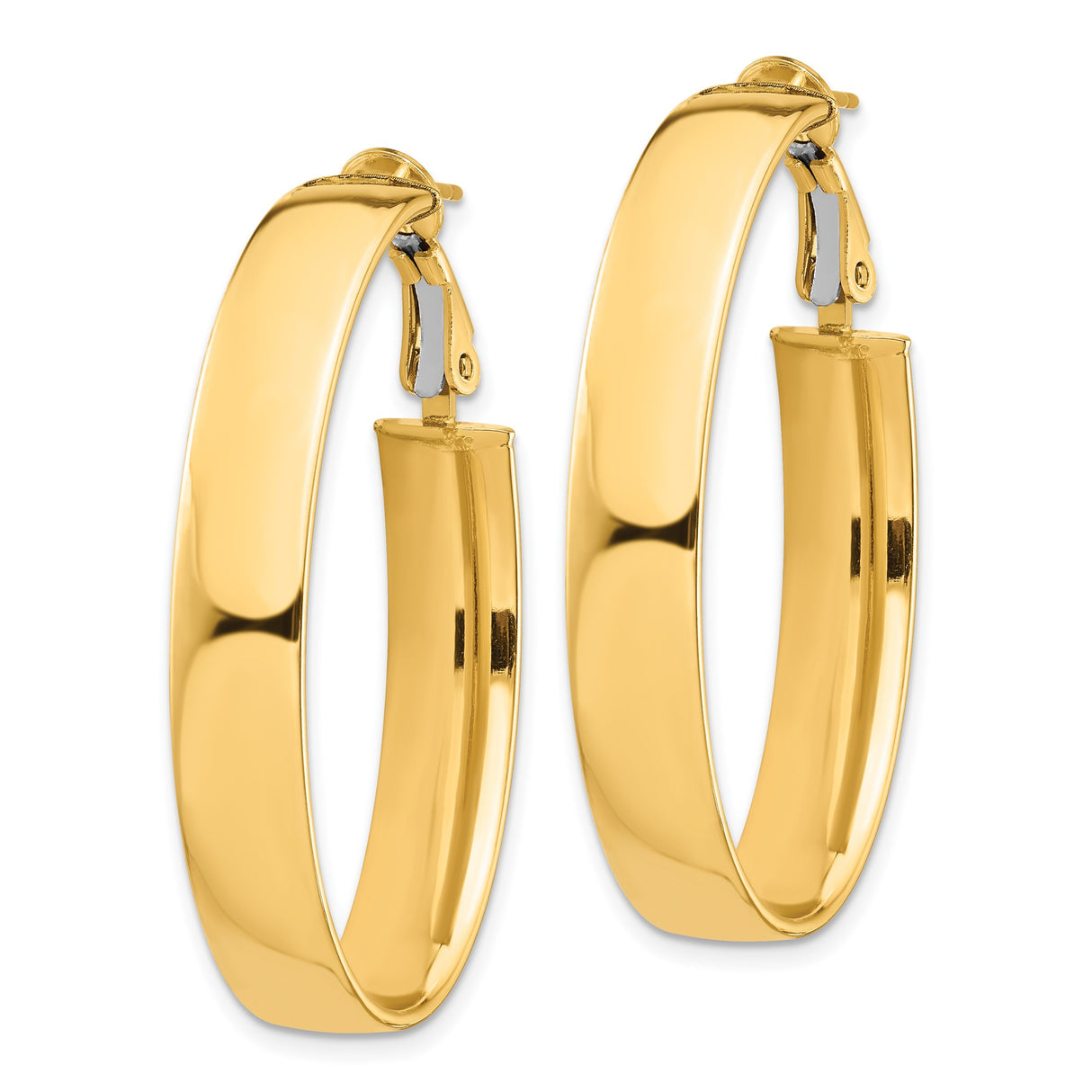 14k Yellow Gold Oval Hoop Earrings with Polished Finish and Latch-Back Closure