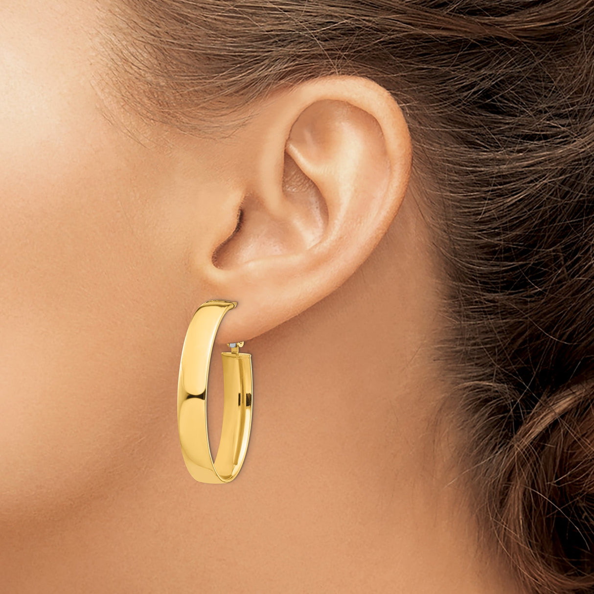 14k Yellow Gold Oval Hoop Earrings with Polished Finish and Latch-Back Closure