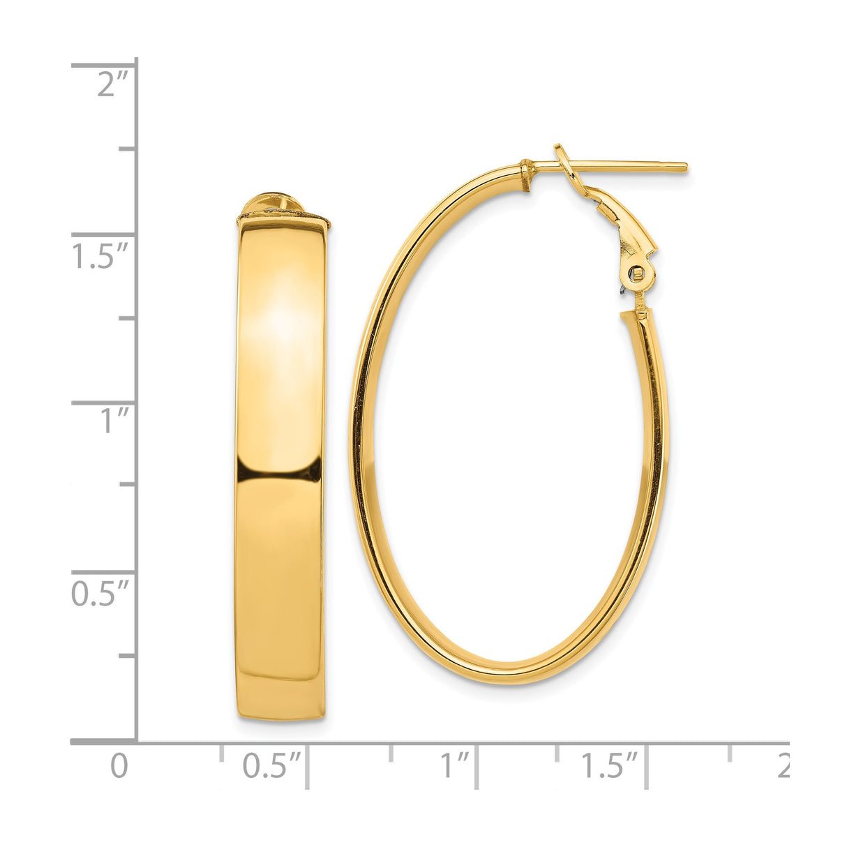 14k Yellow Gold Oval Hoop Earrings with Polished Finish and Latch-Back Closure