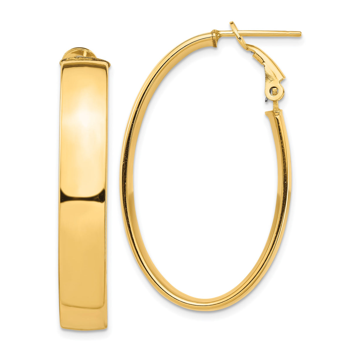 14k Yellow Gold Oval Hoop Earrings with Polished Finish and Latch-Back Closure