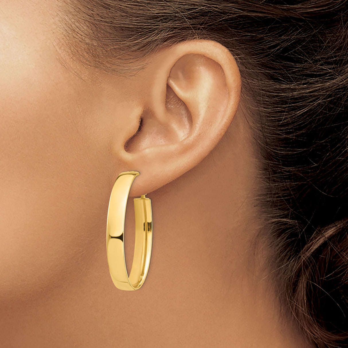 14k Yellow Gold Oval Hoop Earrings, High Polish Finish, Omega Back, Minimalist Design