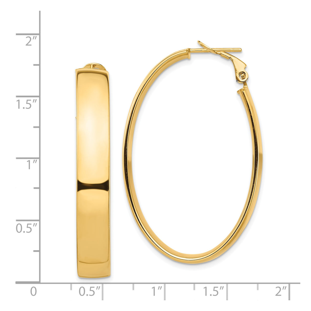 14k Yellow Gold Oval Hoop Earrings, High Polish Finish, Omega Back, Minimalist Design