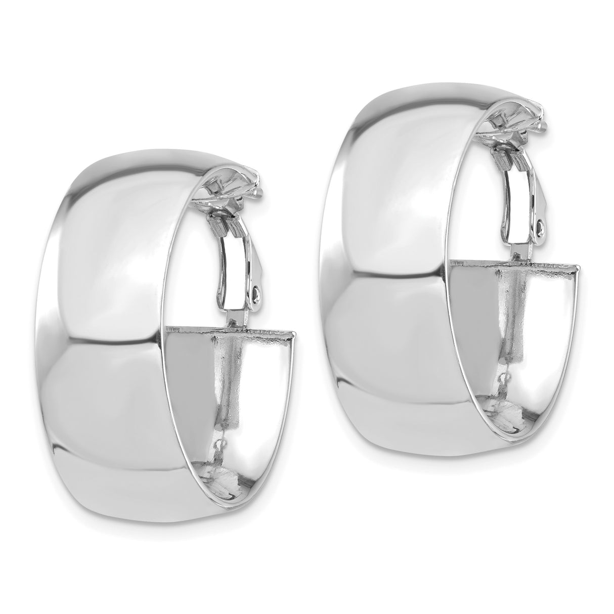 14k White Gold Hoop Earrings, Polished Minimalist Design with Omega Back Closure
